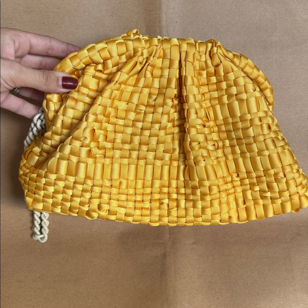 María La Rosa Yellow Woven Convertible Handbag/Clutch